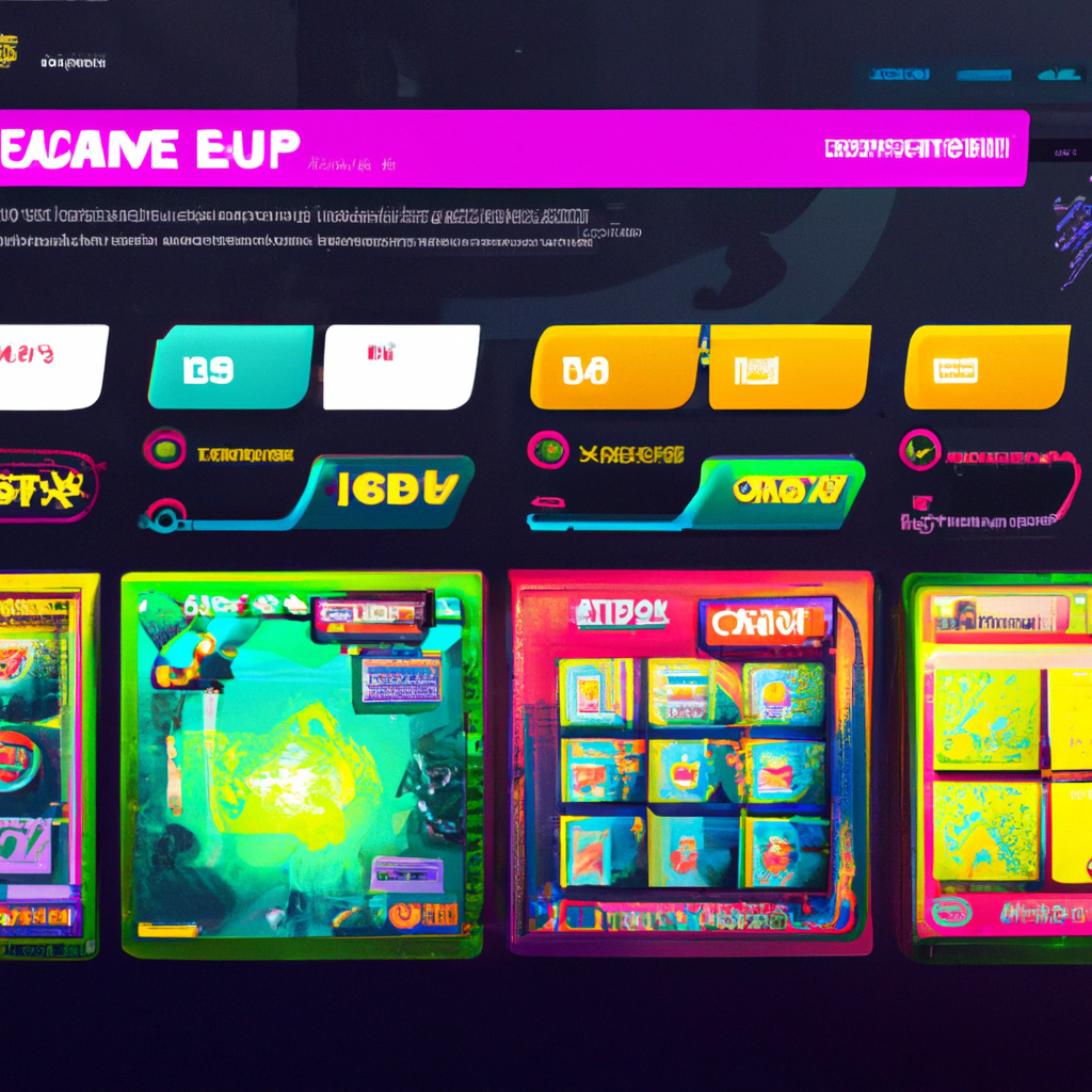 Gallery of neon-styled game tiles and live thumbnails
